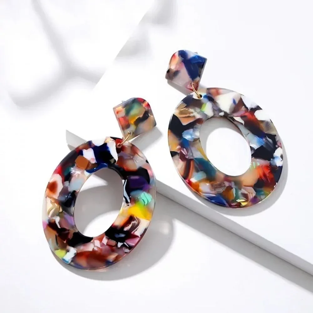 Confetti Patterned Acrylic Oval Drop Earrings 🎊 - Picture 1 of 5